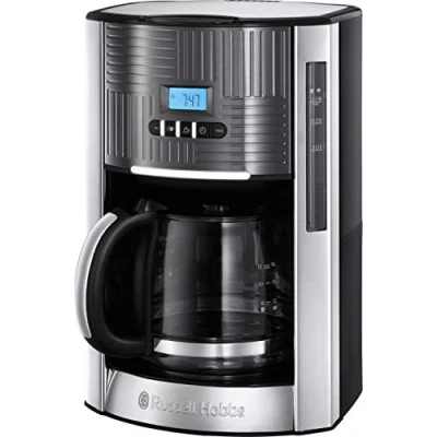Imagen de Russell Hobbs Cafetera de Goteo Geo Steel 12 Tazas, Capacidad 1,5L, Soporte Filtro Extraíble, Selector Intensidad del Café, Pantalla LCD, Programable, Acero Inoxidable, Gris 25270 56