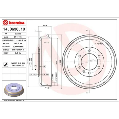 Imagen de BREMBO 14.D630.10 Tambor de Freno 295,1