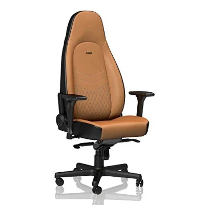 Imagen de noblechairs Icon Silla de Gaming Oficina Escritorio Reclinable a 135 Cuero Auténtico 150 kg Diseño Asiento Carreras Cognac/Negro