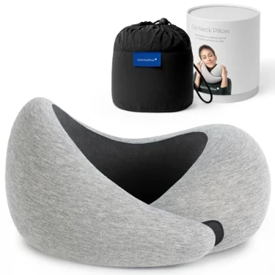 Imagen de OSTRICHPILLOW Go Neck Pillow Almohada de Viaje Espuma Memoria, Diseño Ergonómico 360º, Lados Asimétricos, Bolsa Incluida, Funda Lavable Modal (Midnight Grey)