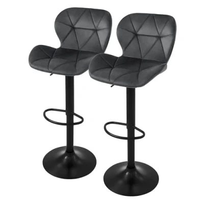 Imagen de ML Design Set 2X Taburetes de Bar Terciopelo Gris, Sillas Mostrador Giratorias 360 Tapizadas con Altura Regulable 63 83 cm, Asiento Bistro para Comedor, Salón, Sala Estar o Restaurante