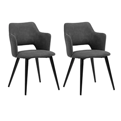 Imagen de MEUBLE COSY Juego de 2 sillas Comedor, sillón con reposabrazos, Asiento Acolchado Tela, Patas Metal, para Cocina, salón, Dormitorio, Oficina, Color Gris, Acero aleado, 48x54.5x80cm