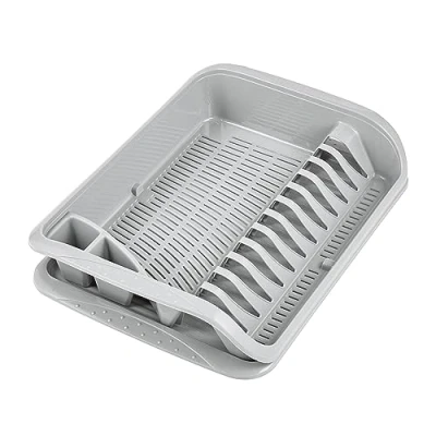 Imagen de keeeper Escurreplatos con Bandeja, Plástico sin BPA, 39,5 x 29,5 8 cm, Pierre, Gris Nordic