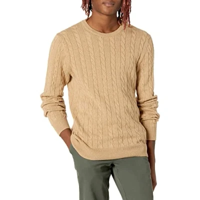 Imagen de Amazon Essentials Jersey de Algodón Trenzado con Cuello Redondo Hombre, Camel Mezcla, XL