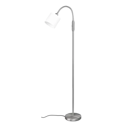 Imagen de Reality Leuchten Tommy R46331001 Lámpara de pie (metal níquel mate, pantalla tela blanca, no incluye 1 bombilla E14)