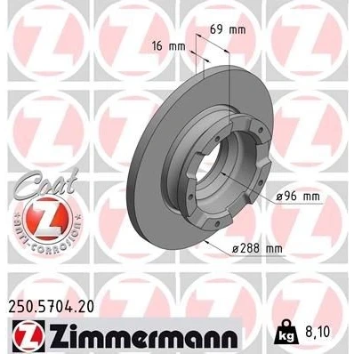 Imagen de ZIMMERMANN 250.5704.20 Disco de freno 288 16 5/5 5 160 macizo revestido con anillo sensor ABS, sin buje rueda, perno sujeción rueda