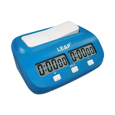 Imagen de LEAP Reloj de ajedrez temporizador para juego mesa y 2 jugadores con bonificación (pescador) características retardo, color azul