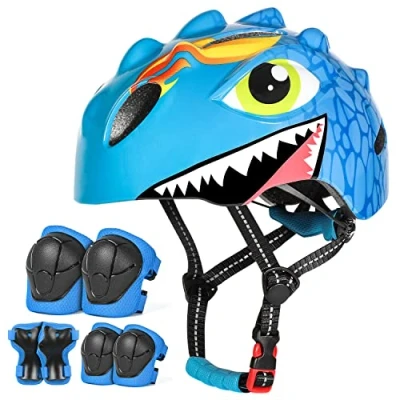 Imagen de VICTGOAL Casco Bcicleta para niños y Niñas Infantil, de Scooter Dibujos Animados Scooter, Triciclo Monopatín, Tamaño Ajustable 3 8 años (S: 50 54cm, Azul Set)