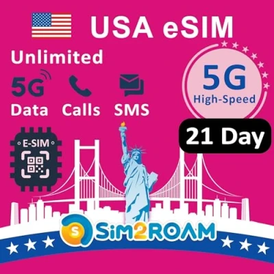 Imagen de Tarjeta eSIM prepaga de EE. UU. Datos Internet 5G/4G ilimitados en (Incluido Hawái)+Datos Baja Velocidad Canadá y MéxicoLlamadas Mensajes Texto Entre UU., CA MX(21 días)