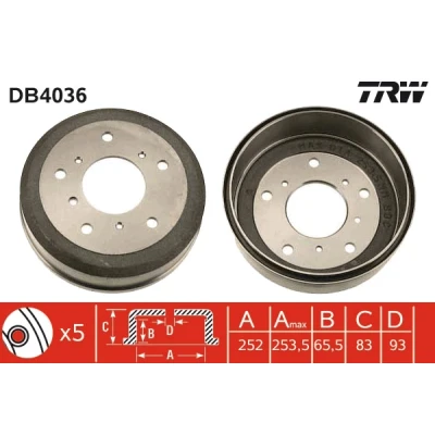 Imagen de TRW DB4036 Tambor de Freno 274