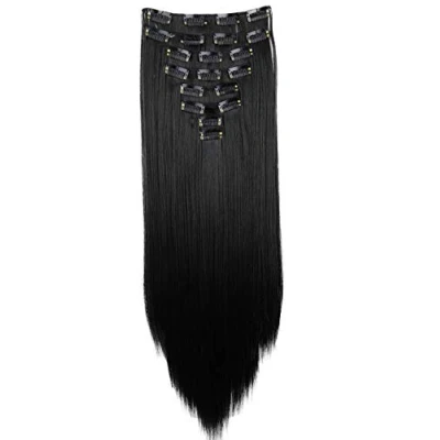 Imagen de CAISHA XL 60cm 7 Piezas Set CLIP IN EXTENSIONS Extensión De Cabello Postizo Liso Negro CE1