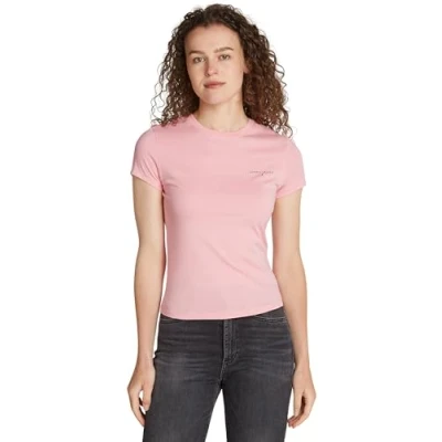 Imagen de Tommy Jeans Camiseta de Manga Corta Mujer Slim Fit Linear con Cuello Redondo, Rosa (Ballet Pink), XL