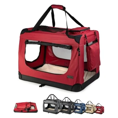 Imagen de lionto Transportín para Perros Bolsa Plegable Autobox Animales pequeños, (3XL) 101x69x70 cm Rojo
