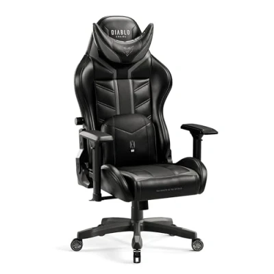Imagen de Diablo X Ray Gaming Silla de Oficina Gamer Apoyabrazos 4D Diseño Ergonomico HQ Cuero Sintético Perforación Función Inclinación Soporta hasta 150 kg Negro Gris Normal (L)