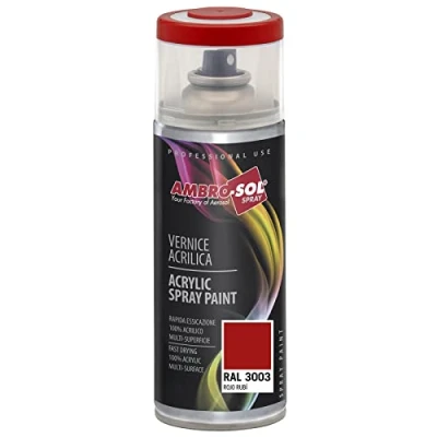 Imagen de AMBRO SOL Pintura acrílica en spray, color Rojo Rubi, RAL 3003, resultado profesional múltiples superficies, exteriores e interiores, 400 ml