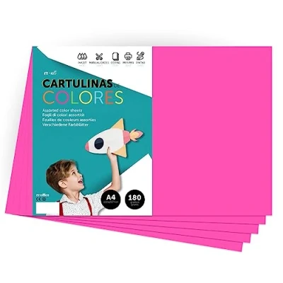 Imagen de Cartulina de Colores, A4 Colores Intensos, Hojas 180gr para Manualidades, Imprimir tus Documentos y Diseños Creativos, Folios · m office (50 hojas, fucsia)