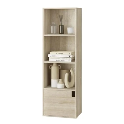 Imagen de eSituro Libreria con 6 Compartimentos, Estanteria de 3 Niveles Puertas, Organizador Libros y Juguetes para Dormitorio, Oficina o Estudio, Separador Ambientes, 80x30x96 cm, Roble Claro