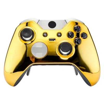 Imagen de eXtremeRate Carcasa con 2 Anillos de Acento para Xbox One Elite Accesorios Protectora Placa Frontal Kit reemplazo Cubierta Shell Funda Control Modelo 1698(Dorado Cromo)