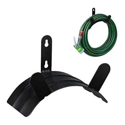 Imagen de Relaxdays Soporte Mangueras, Montaje de Pared, para 45 m y 5/8&quot;, Cuelgamangueras Cables Acero, Portamangueras, Negro