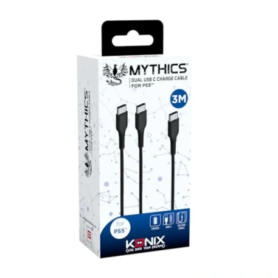 Imagen de Konix Mythics Cable de Carga magnético 3 m tipo a C para mando DualSense PS5 alta velocidad Negro