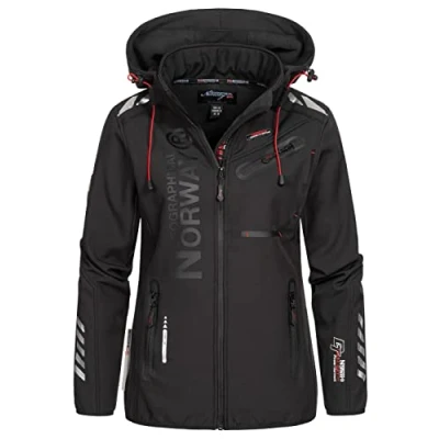 Imagen de Geographical Norway REINE LADY Chaqueta Softshell Impermeable Mujer Capucha Cortavientos Invierno Actividades Senderismo Aire Libre (Negro/Rosa L) Talla 3