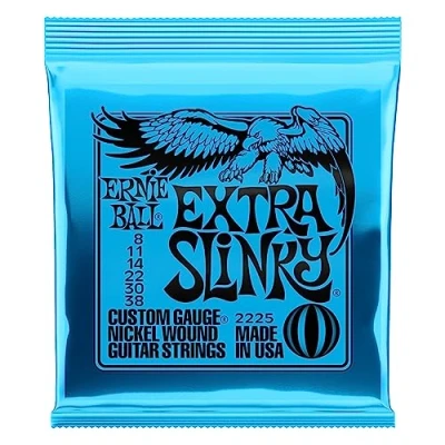 Imagen de Ernie Ball Extra Slinky Cuerdas para guitarra eléctrica, entorchado de níquel, calibre 8 38