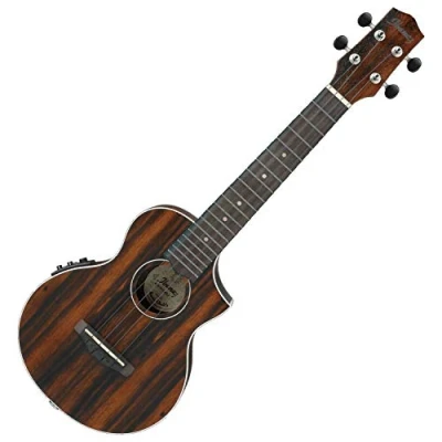 Imagen de IBANEZ Ukelele electroacústico de concierto Macassar madera ébano con cutaway, color marrón oscuro (UEW13MEE DBO)
