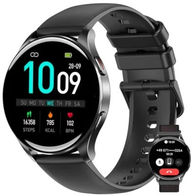 Imagen de IOWODO Reloj Inteligente Hombre Smartwatch 1.43&quot; AMOLED con Llamadas Bluetooth, Monitor Cardíaco 24h, SpO2, Sueño,120 Modos, 2 Correas, IP68, para iOS/Android