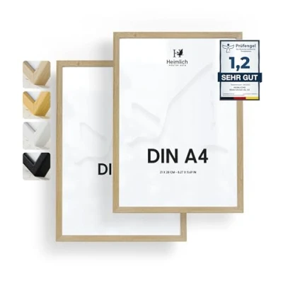Imagen de Heimlich Cuadro de Fotos Madera Juego 2 A4 Vidrio Acrílico Irrompible Grano Visible Duradero Fácil Colgar Para Decoración Pared Color Roble Marco
