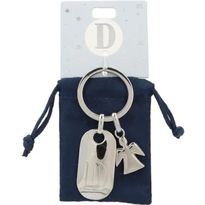 Imagen de Depesche 11800 005 Llavero de Plata con Letra D y ángel la Guarda, aleación cinc, Incl. Funda Terciopelo Color, Multicolor, Talla única