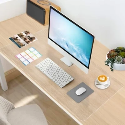 Imagen de YSWOVUO protector de escritorio transparente, 160 x 58 0,15 cm, impermeable, mesa PVC para oficina y hogar