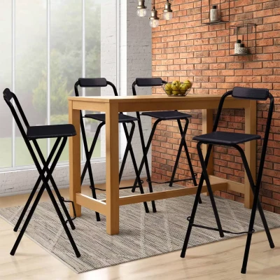 Imagen de Juego de 4 taburetes altos plegables negros