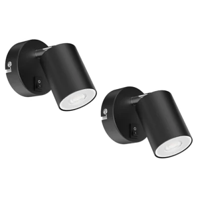 Imagen de ledscom.de 2 focos de pared WAIKA, una llama, con interruptor, GU10, negro mate, incl. lámpara LED GU10 468lm, blanco cálido