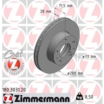 Imagen de ZIMMERMANN COAT Z 180.3031.20 Disco de freno 280 28 7/5 5 118 ventilación interna revestido FIAT: Ducato III Furgón