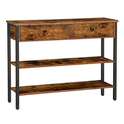 Imagen de HOOBRO Mesa Consola, 100 cm de Pasillo con 2 Cajones y Estantes, Aparador Entrada, Sofá, Salón, Pasillo, Estilo Industrial, Marrón Vintage EBF32XG01