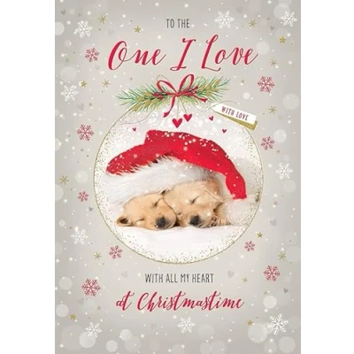 Imagen de Piccadilly Greetings Tarjeta de Navidad con texto en inglés «To The One I Love Lab Pups», 22,86 x 15,24 cm
