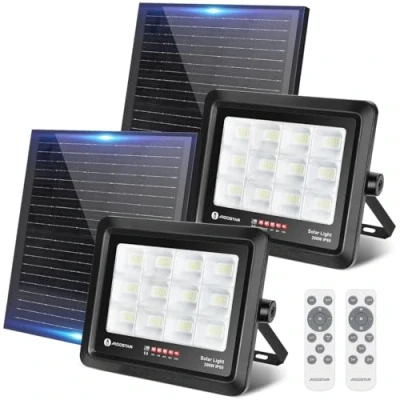 Imagen de Aigostar Foco Proyector LED Solar con mando a distancia 200w, Blanco Frío 6500K, Exterior Impermeable IP65,Proyector Brillo y Sincronización ajustables para Jardín,Garaje