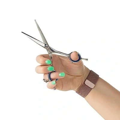 Imagen de Mikki Doodle, tijeras para cara y pata de perro, hoja semivexa afilada duradera, puntas seguridad romas, tornillo tensión ajustable control precisión la áreas delicadas, 14 cm