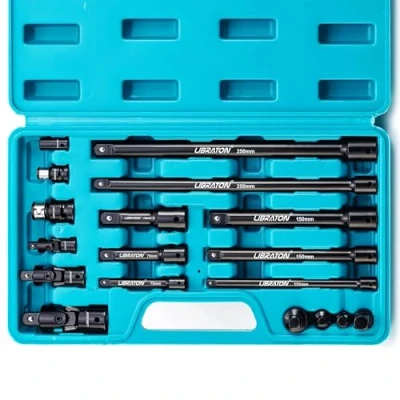 Imagen de LIBRATON 18pcs Juego de Accesorios llaves, Extensiónes Socket Adaptador, Adaptador Impacto, Juntas Universales y Acoplador Cr V