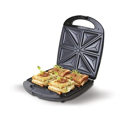 Imagen de CAMRY CR 3023 Sandwichera eléctrica XL para 4 sandwiches, placas antiadherentes en forma de triángulo, Negra, 1500W