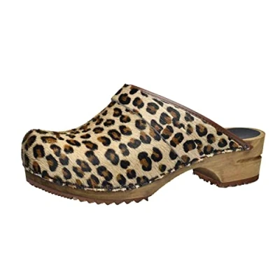 Imagen de Sanita Caroline Zuecos Abiertos Producto Artesanal Original para Mujer de Piel con Suela Madera Leopardo marrón 42 EU