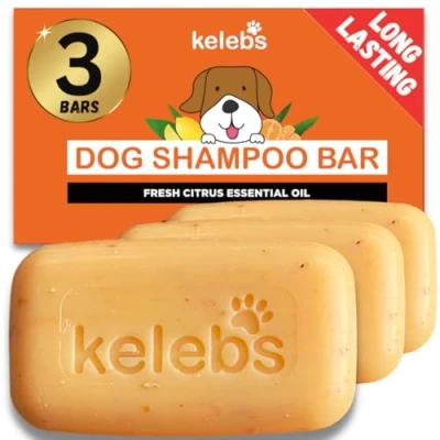 Imagen de KELEBS Champu Perro Sólido Elimina Olores Desodorante Natural Jabón Bio Refrescante Antiolor Perros Malolientes Alergias Aceites Esenciales de Cítricos y Avena Biodegradable 3 Piezas