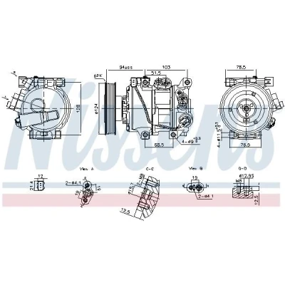 Imagen de NISSENS 890896 Compresor de Aire Acondicionado DVE12 12 PAG 46 R 134 a KIA: Rio 3, III Furgón / Hatchback