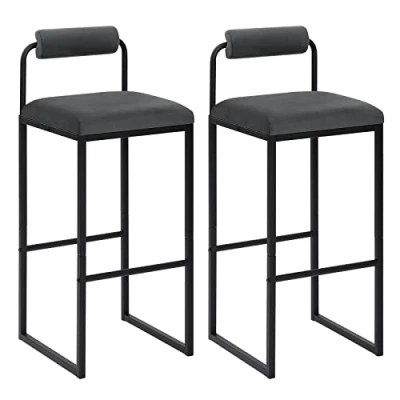 Imagen de WOLTU 2X Taburetes Altos Cocina con Respaldo Bajo, Asiento Cuadrado Tapizado en Terciopelo, Bar Estructura de Metal, Negro, BH343sz 2