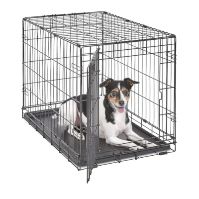 Imagen de MidWest Homes for Pets iCrate modelo 1530 Jaula para perros recién óptimizada, con una sola puerta, bandeja a prueba de fugas, patas protectoras longitud 76,2 cm, color negro