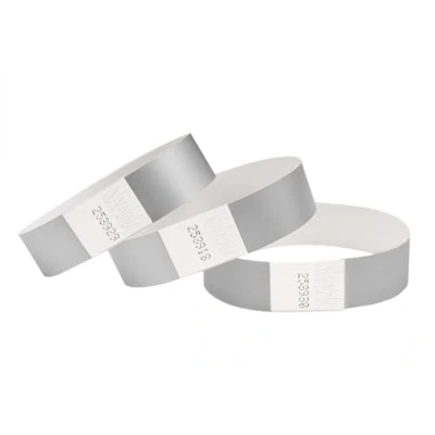 Imagen de CINTAPUNTO 500 Pulseras de Entrada Tipo Tyvek, Identificación y Festivales, Neón, para Eventos, Seguridad, Fiestas, Irrompibles, 16 Colores (Plata)
