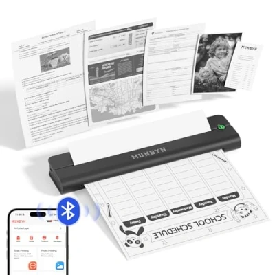 Imagen de MUNBYN ITP02 Impresora Térmica Portátil, Termica A4 Bluetooth, Compatible con Papel Térmico A4/4&#039;&#039;/3&#039;&#039;/2&#039;&#039;, Impresoras de Viaje Móviles Inalámbricas para Viajar, Doméstico, Oficina, Negro