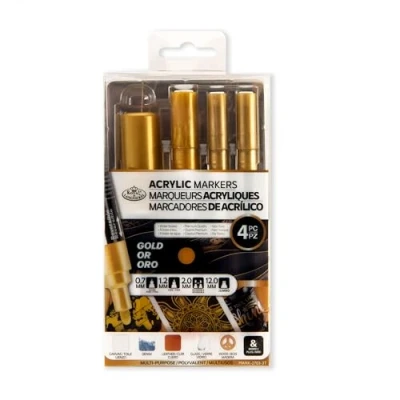 Imagen de Royal &amp; Langnickel 4 MARCADORES DE ARTISTA PINTURA ACRÍLICA PARA ARTESANÍA ORO. TAMAÑOS 0,7 mm, 1,2 2 12 mm.