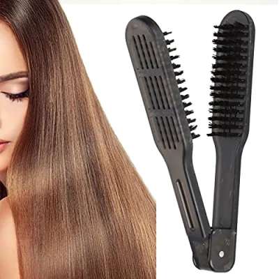 Imagen de Cepillo de doble cara peine para alisar el cabello, cabello Herramientas peinado Pinza cerdas jabalí, reducir las puntas abiert