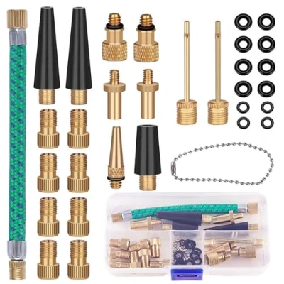 Imagen de 32 Piezas Adaptador Valvula Bicicleta，Adaptador Presta Schrader, DV/SV/AV,para Compresor de Bicicleta,Bomba Bola,con Manguera Inflado (C)
